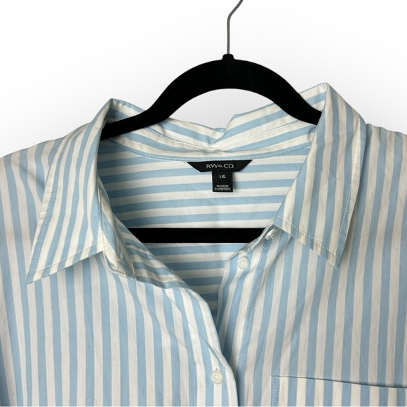 RW&CO Blue & White Stripe Dress Shirt L - Picture 3 of 6